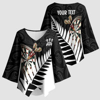 Personalised New Zealand Darts Kimono Sleeve Blouse Silver Fern Aotearoa Maori Pattern - Polynesian Pride