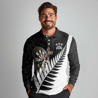 Personalised New Zealand Darts Long Sleeve Polo Shirt Silver Fern Aotearoa Maori Pattern - Polynesian Pride