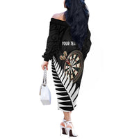 Personalised New Zealand Darts Off The Shoulder Long Sleeve Dress Silver Fern Aotearoa Maori Pattern - Polynesian Pride