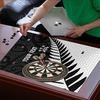 Personalised New Zealand Darts Puzzle Silver Fern Aotearoa Maori Pattern - Polynesian Pride