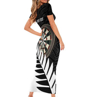 Personalised New Zealand Darts Short Sleeve Bodycon Dress Silver Fern Aotearoa Maori Pattern - Polynesian Pride