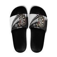 Personalised New Zealand Darts Slide Sandals Silver Fern Aotearoa Maori Pattern - Polynesian Pride