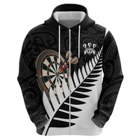 Personalised New Zealand Darts Zip Hoodie Silver Fern Aotearoa Maori Pattern - Polynesian Pride