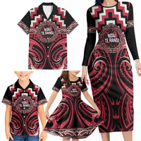 Aotearoa Ngai Te Rangi Personalised Family Matching Long Sleeve Bodycon Dress and Hawaiian Shirt Maori Iwi Poutama Puhoro Tattoo LT14 - Polynesian Pride