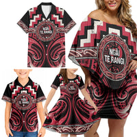 Aotearoa Ngai Te Rangi Personalised Family Matching Off Shoulder Short Dress and Hawaiian Shirt Maori Iwi Poutama Puhoro Tattoo LT14 - Polynesian Pride