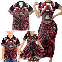 Aotearoa Ngai Te Rangi Personalised Family Matching Short Sleeve Bodycon Dress and Hawaiian Shirt Maori Iwi Poutama Puhoro Tattoo LT14 - Polynesian Pride