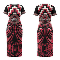 Aotearoa Ngai Te Rangi Personalised Family Matching Short Sleeve Bodycon Dress and Hawaiian Shirt Maori Iwi Poutama Puhoro Tattoo LT14 Mom's Dress Red - Polynesian Pride