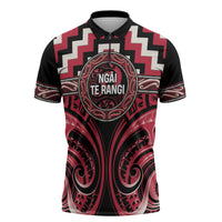 Aotearoa Ngai Te Rangi Personalised Zipper Polo Shirt Maori Iwi Poutama Puhoro Tattoo LT14 Red - Polynesian Pride