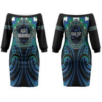 Aotearoa Ngati Ranginui Personalised Couples Matching Off The Shoulder Long Sleeve Dress and Hawaiian Shirt Maori Iwi Poutama Puhoro Tattoo LT14 - Polynesian Pride