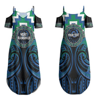 Aotearoa Ngati Ranginui Personalised Family Matching Summer Maxi Dress and Hawaiian Shirt Maori Iwi Poutama Puhoro Tattoo LT14 Mom's Dress Green - Polynesian Pride