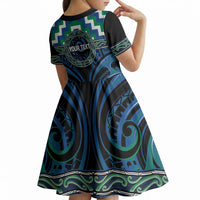 Aotearoa Ngati Ranginui Personalised Kid Short Sleeve Dress Maori Iwi Poutama Puhoro Tattoo LT14 - Polynesian Pride
