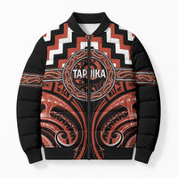 Aotearoa Tapuika Personalised Bomber Puffer Jacket Maori Iwi Poutama Puhoro Tattoo LT14 Unisex Red - Polynesian Pride