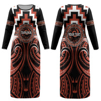 Aotearoa Tapuika Personalised Couples Matching Long Sleeve Bodycon Dress and Hawaiian Shirt Maori Iwi Poutama Puhoro Tattoo LT14 - Polynesian Pride