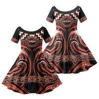 Aotearoa Tapuika Personalised Family Matching Puletasi and Hawaiian Shirt Maori Iwi Poutama Puhoro Tattoo LT14 Daughter's Dress Red - Polynesian Pride
