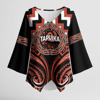 Aotearoa Tapuika Personalised Kimono Sleeve Blouse Maori Iwi Poutama Puhoro Tattoo LT14 Female Red - Polynesian Pride