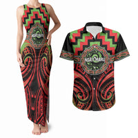 Aotearoa Ngati Maru Personalised Couples Matching Tank Maxi Dress and Hawaiian Shirt Maori Iwi Poutama Puhoro Tattoo LT14 Red - Polynesian Pride