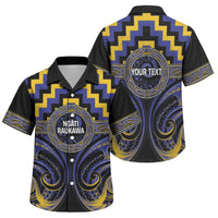 Aotearoa Ngati Raukawa Personalised Family Matching Off The Shoulder Long Sleeve Dress and Hawaiian Shirt Maori Iwi Poutama Puhoro Tattoo LT14 Son's Shirt Blue - Polynesian Pride