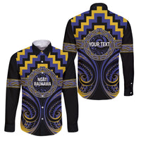 Aotearoa Ngati Raukawa Personalised Family Matching Puletasi and Hawaiian Shirt Maori Iwi Poutama Puhoro Tattoo LT14 Dad's Shirt - Long Sleeve Blue - Polynesian Pride