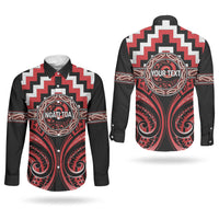 Aotearoa Ngati Toa Personalised Couples Matching Off The Shoulder Long Sleeve Dress and Long Sleeve Button Shirt Maori Iwi Poutama Puhoro Tattoo LT14 - Polynesian Pride