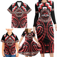 Aotearoa Ngati Toa Personalised Family Matching Long Sleeve Bodycon Dress and Hawaiian Shirt Maori Iwi Poutama Puhoro Tattoo LT14 - Polynesian Pride