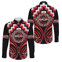 Aotearoa Ngati Toa Personalised Family Matching Long Sleeve Bodycon Dress and Hawaiian Shirt Maori Iwi Poutama Puhoro Tattoo LT14 Dad's Shirt - Long Sleeve Red - Polynesian Pride