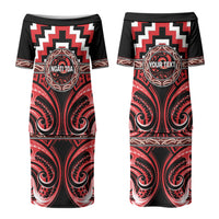Aotearoa Ngati Toa Personalised Family Matching Puletasi and Hawaiian Shirt Maori Iwi Poutama Puhoro Tattoo LT14 Mom's Dress Red - Polynesian Pride