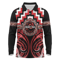 Aotearoa Ngati Toa Personalised Long Sleeve Polo Shirt Maori Iwi Poutama Puhoro Tattoo LT14 Red - Polynesian Pride