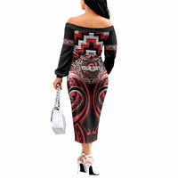Aotearoa Ngati Toa Personalised Off The Shoulder Long Sleeve Dress Maori Iwi Poutama Puhoro Tattoo LT14 - Polynesian Pride