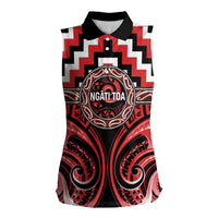 Aotearoa Ngati Toa Personalised Women Sleeveless Polo Shirt Maori Iwi Poutama Puhoro Tattoo LT14 Female Red - Polynesian Pride