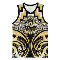 Aotearoa Ngati Tama Personalised Basketball Jersey Maori Iwi Poutama Puhoro Tattoo LT14 Unisex Yellow - Polynesian Pride