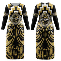 Aotearoa Ngati Tama Personalised Couples Matching Long Sleeve Bodycon Dress and Hawaiian Shirt Maori Iwi Poutama Puhoro Tattoo LT14 - Polynesian Pride