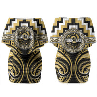 Aotearoa Ngati Tama Personalised Couples Matching Off Shoulder Short Dress and Long Sleeve Button Shirt Maori Iwi Poutama Puhoro Tattoo LT14 - Polynesian Pride