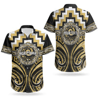 Aotearoa Ngati Tama Personalised Couples Matching Off The Shoulder Long Sleeve Dress and Hawaiian Shirt Maori Iwi Poutama Puhoro Tattoo LT14 - Polynesian Pride