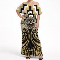 Aotearoa Ngati Tama Personalised Off Shoulder Maxi Dress Maori Iwi Poutama Puhoro Tattoo LT14 Women Yellow - Polynesian Pride