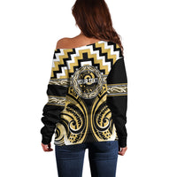Aotearoa Ngati Tama Personalised Off Shoulder Sweater Maori Iwi Poutama Puhoro Tattoo LT14 - Polynesian Pride