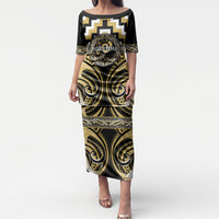 Aotearoa Ngati Tama Personalised Puletasi Maori Iwi Poutama Puhoro Tattoo LT14 Long Dress Yellow - Polynesian Pride