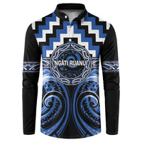 Aotearoa Ngati Ruanui Personalised Button Sweatshirt Maori Iwi Poutama Puhoro Tattoo LT14 Blue - Polynesian Pride