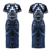 Aotearoa Ngati Ruanui Personalised Couples Matching Short Sleeve Bodycon Dress and Hawaiian Shirt Maori Iwi Poutama Puhoro Tattoo LT14 - Polynesian Pride