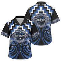 Aotearoa Ngati Ruanui Personalised Family Matching Off The Shoulder Long Sleeve Dress and Hawaiian Shirt Maori Iwi Poutama Puhoro Tattoo LT14 Son's Shirt Blue - Polynesian Pride
