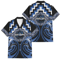Aotearoa Ngati Ruanui Personalised Family Matching Puletasi and Hawaiian Shirt Maori Iwi Poutama Puhoro Tattoo LT14 Dad's Shirt - Short Sleeve Blue - Polynesian Pride
