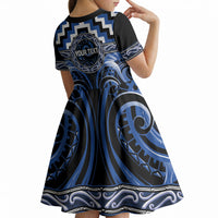 Aotearoa Ngati Ruanui Personalised Kid Short Sleeve Dress Maori Iwi Poutama Puhoro Tattoo LT14 - Polynesian Pride