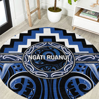 Aotearoa Ngati Ruanui Round Carpet Maori Iwi Poutama Puhoro Tattoo LT14 Blue - Polynesian Pride
