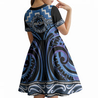 Aotearoa Ngaruahine Personalised Kid Short Sleeve Dress Maori Iwi Poutama Puhoro Tattoo LT14 - Polynesian Pride