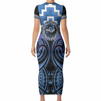 Aotearoa Ngaruahine Personalised Short Sleeve Bodycon Dress Maori Iwi Poutama Puhoro Tattoo LT14 - Polynesian Pride