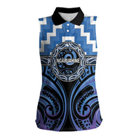 Aotearoa Ngaruahine Personalised Women Sleeveless Polo Shirt Maori Iwi Poutama Puhoro Tattoo LT14 Female Blue - Polynesian Pride