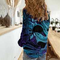 Nukuoro Atoll Women Casual Shirt Polynesian Shark Tattoo Purple Gradient Vibes