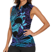 Nukuoro Atoll Women Sleeveless Polo Shirt Polynesian Shark Tattoo Purple Gradient Vibes LT14 - Polynesian Pride