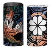 Kwajalein Atoll 4 in 1 Can Cooler Tumbler Polynesian Shark Tattoo Gradient Vibes