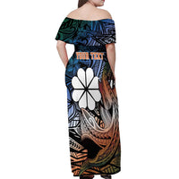 Personalised Kwajalein Atoll Off Shoulder Maxi Dress Polynesian Shark Tattoo Gradient Vibes