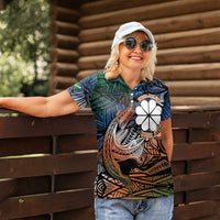 Personalised Kwajalein Atoll Women Polo Shirt Polynesian Shark Tattoo Gradient Vibes